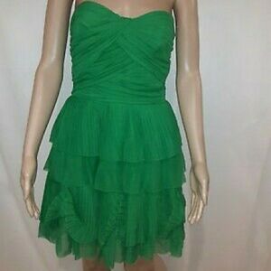 Strapless Green Tiered Chiffon Dress